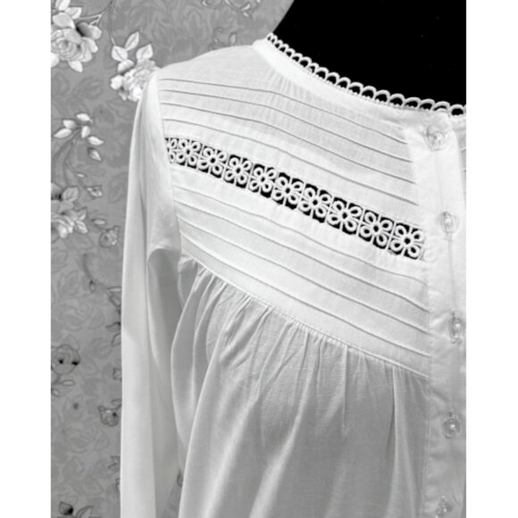 SoieRose SR-1218 Victorian White Cotton Nightgown Long Sleeve Lace Trim Vintage - Picture 5 of 8